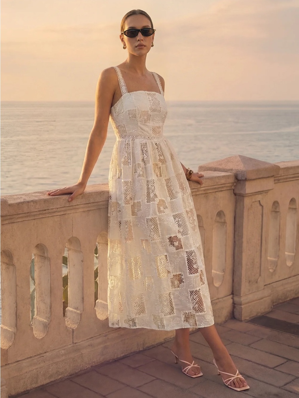 Commense Sleeveless Lace Embroidered Midi Dress Size XS NWT